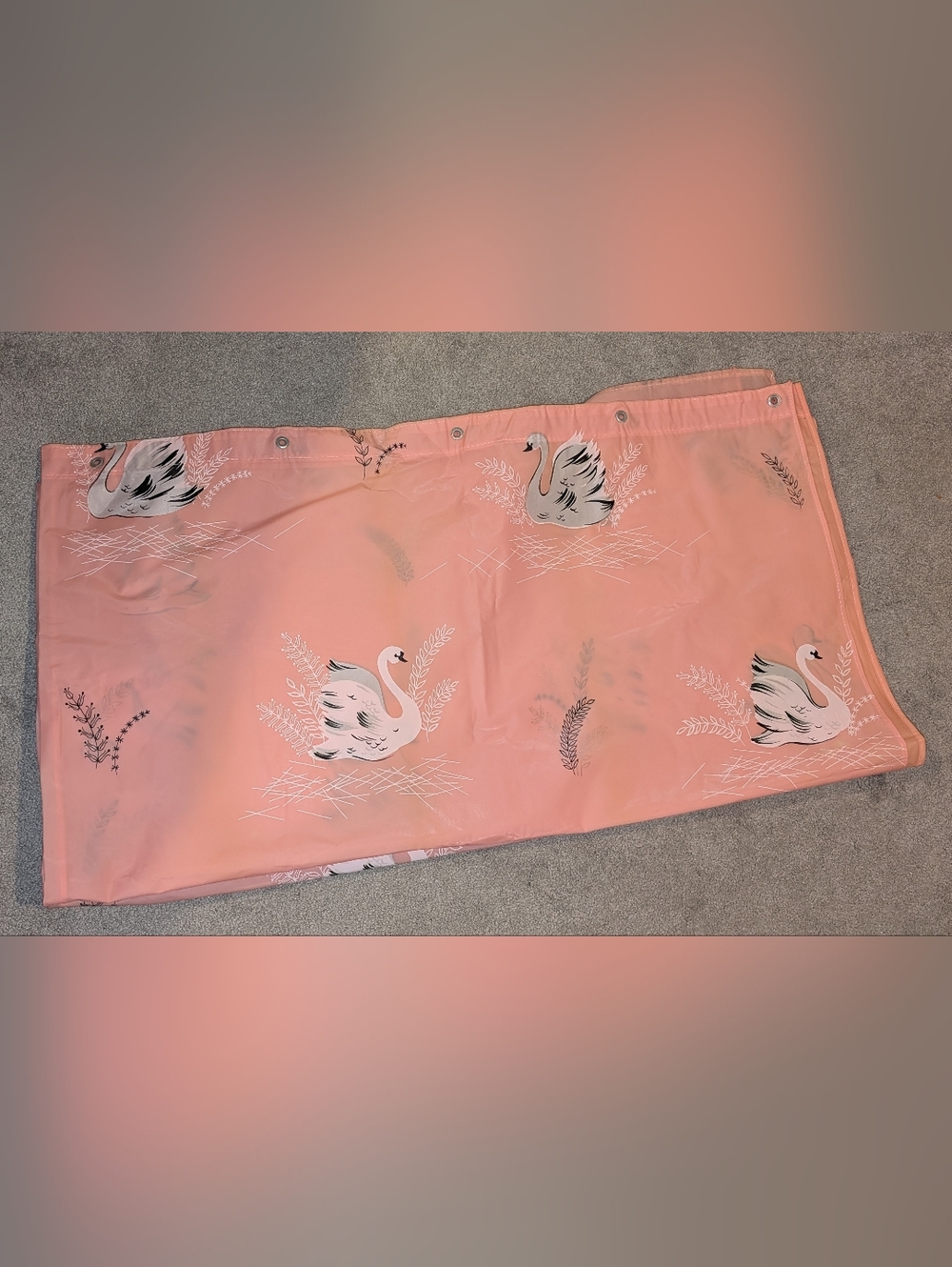 Vintage 50's MCM Mid Century Vinyl Swan Pink Shower Curtain - Neat!